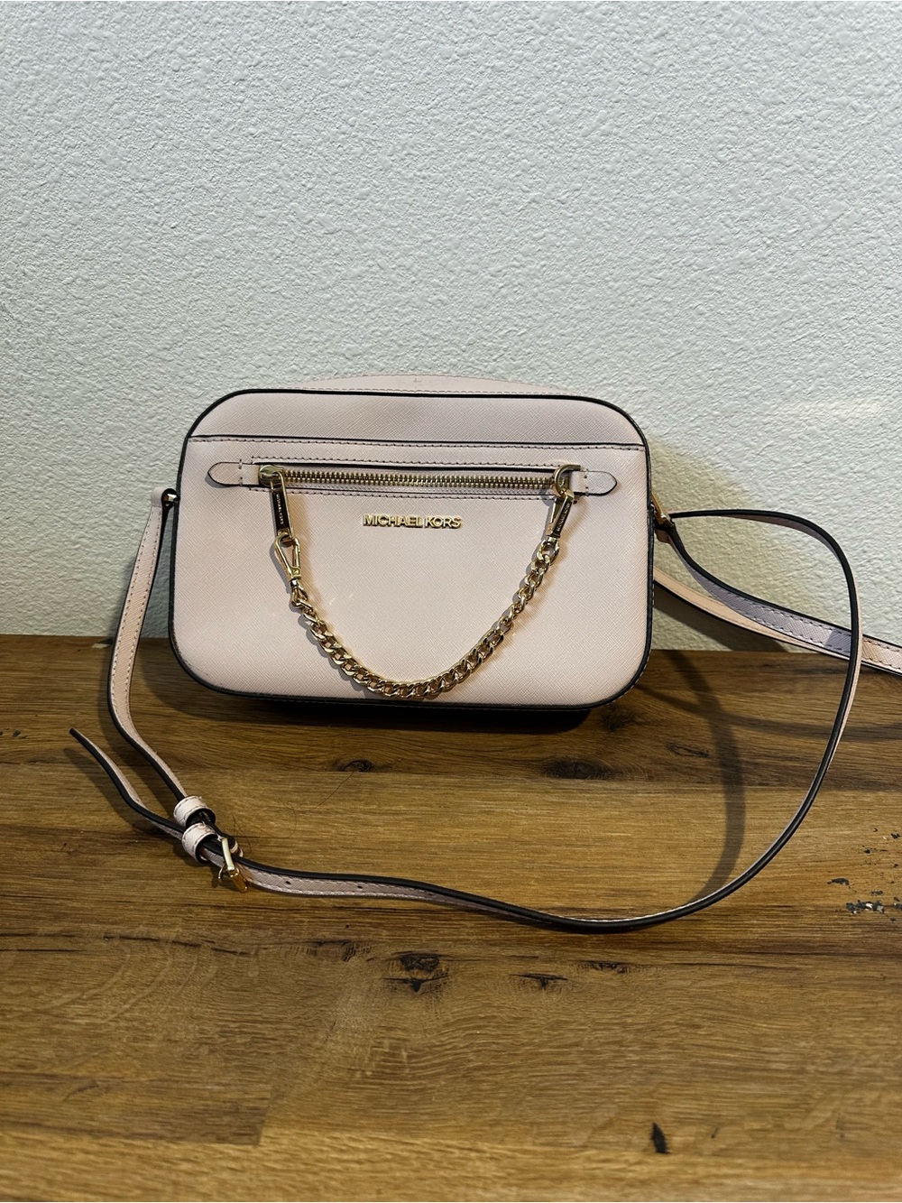 Michael Kors Pale Pink Crossbody Bag with Gold Chain